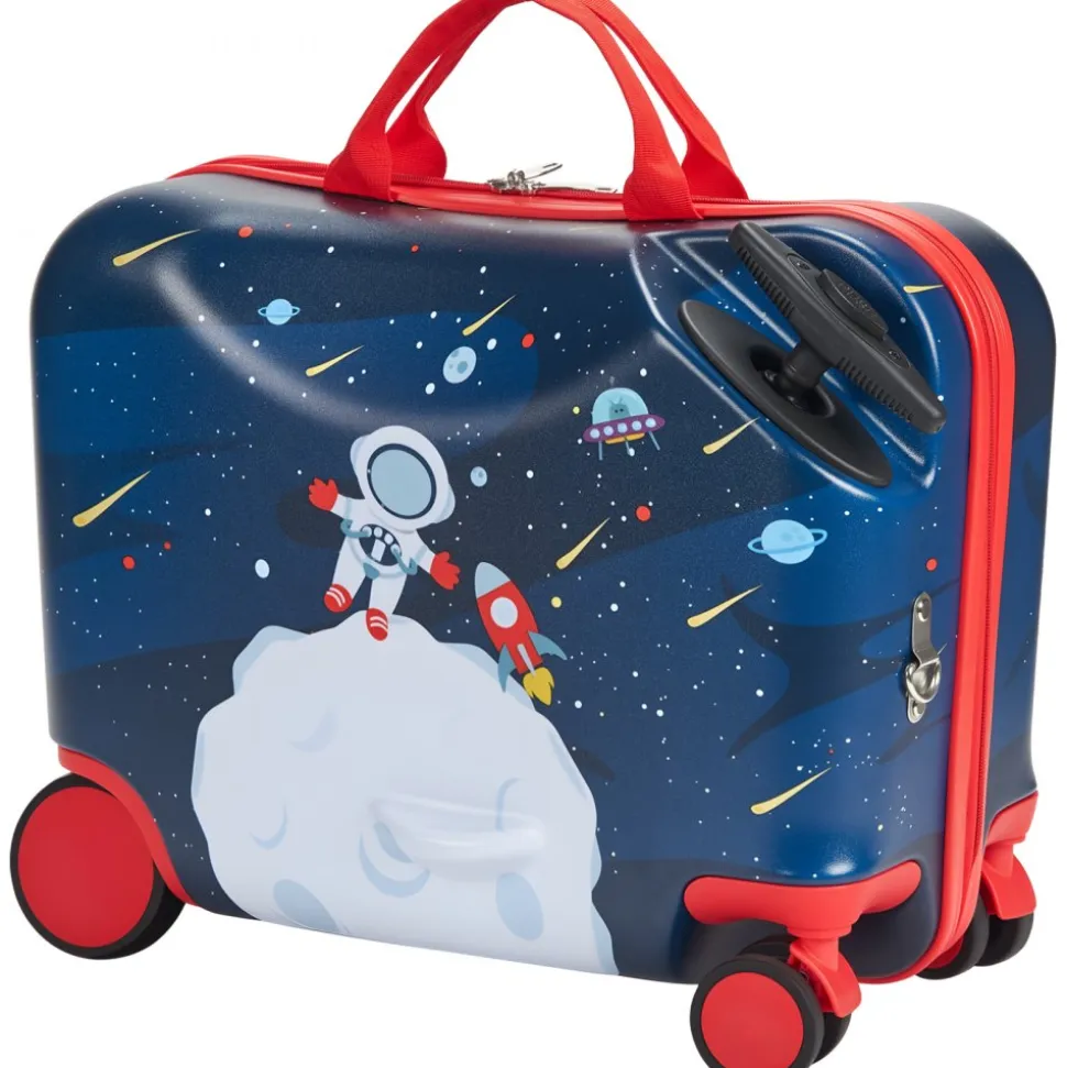 VEVOR Ride-on Luggage, 26 L Capacity, 18 Inches Tow Along Toddler Carry on Luggage with Wheels, Adjustable Shoulder Strap, Lightweight Kids Riding Suitcase for Boys & Girls Aged 3+, Blue & White