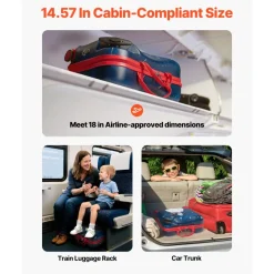 VEVOR Ride-on Luggage, 26 L Capacity, 18 Inches Tow Along Toddler Carry on Luggage with Wheels, Adjustable Shoulder Strap, Lightweight Kids Riding Suitcase for Boys & Girls Aged 3+, Blue & White