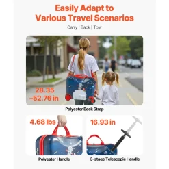 VEVOR Ride-on Luggage, 26 L Capacity, 18 Inches Tow Along Toddler Carry on Luggage with Wheels, Adjustable Shoulder Strap, Lightweight Kids Riding Suitcase for Boys & Girls Aged 3+, Blue & White