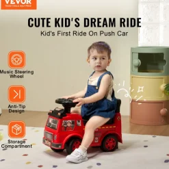 VEVOR Ride On Push Car for Toddlers, Ages 1-3, Ride Racer, Sit to Stand Toddler Ride On Toy, Classic Kids Ride On Car with Music Steering Wheel & Under Seat Storage, Ride On Toy for Boys Girls, Red