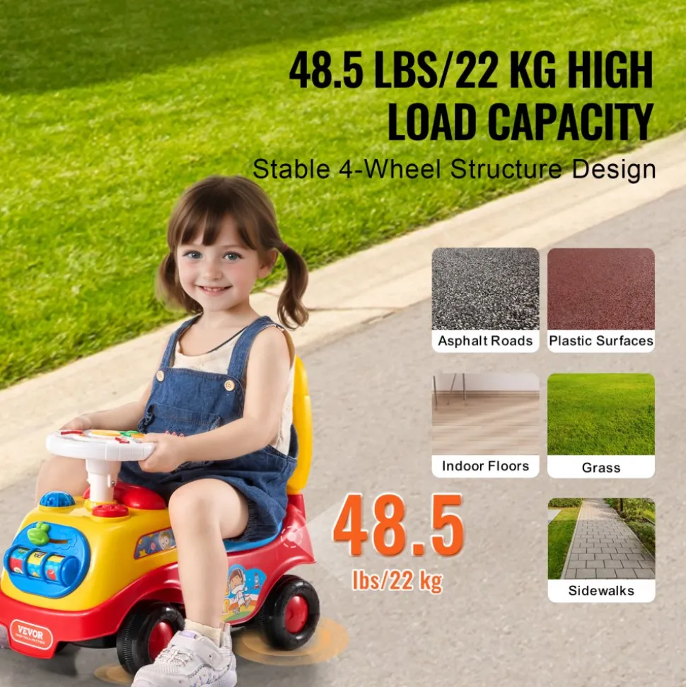 VEVOR Ride On Push Car for Toddlers, Ages 1-3, Ride Racer, Sit to Stand Toddler Ride On Toy, Classic Kids Ride On Car with Music Steering Wheel, Horn & Under Seat Storage, Ride On Toy for Boys Girls