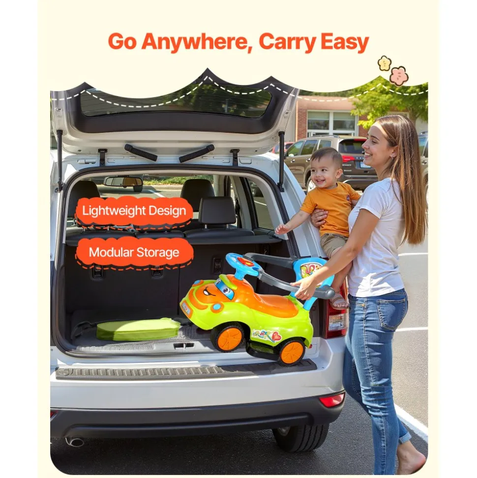 VEVOR Ride On Push Car, Push Car for Toddler 19 to 36 Months, Around Buggy with Guardrails, Handle & Under-seat Storage, 55 lbs Load Capacity, Foot-to-Floor Walker for Boys Girls, Green