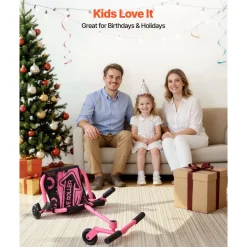 VEVOR Ride on Scooter 150 lbs Swing Side-to-Side for Amazing Riding Pink, for Ages 4+, Powered by Zig-Zag Motion, Ride on Toy with 3 Adjustable Length, Brake Lever, Hard Surface Indoor & Outdoor