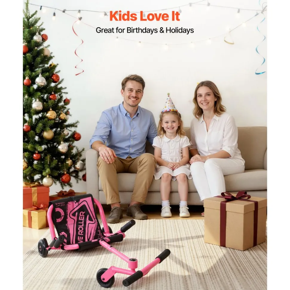 VEVOR Ride on Scooter 150 lbs Swing Side-to-Side for Amazing Riding Pink, for Ages 4+, Powered by Zig-Zag Motion, Ride on Toy with 3 Adjustable Length, Brake Lever, Hard Surface Indoor & Outdoor