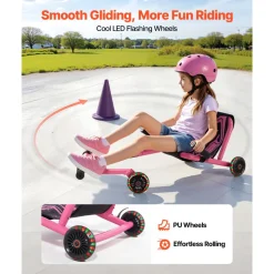 VEVOR Ride on Scooter 150 lbs Swing Side-to-Side for Amazing Riding Pink, for Ages 4+, Powered by Zig-Zag Motion, Ride on Toy with 3 Adjustable Length, Brake Lever, Hard Surface Indoor & Outdoor