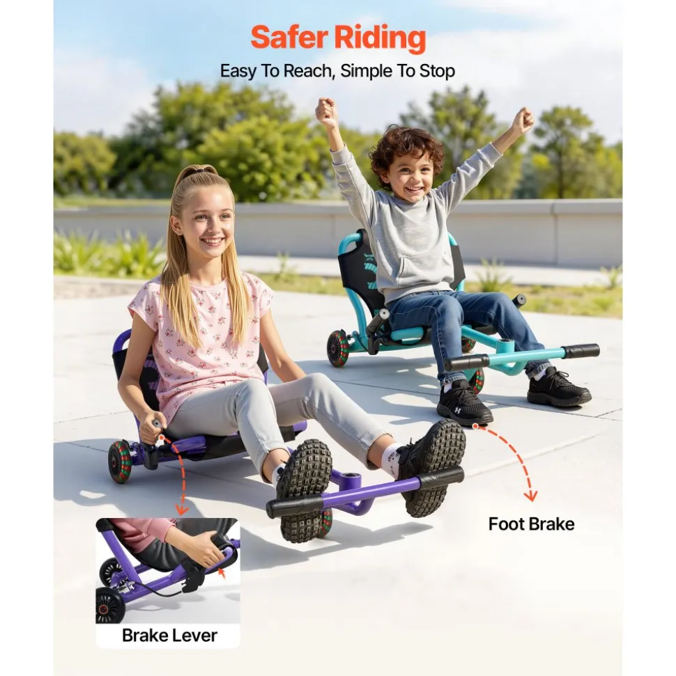 VEVOR Ride on Scooter 150 lbs Swing Side-to-Side for Amazing Riding Purple, for Ages 4+, Powered by Zig-Zag Motion, Ride on Toy with 3 Adjustable Length, Hand Brake, for Hard Surface Indoor & Outdoor