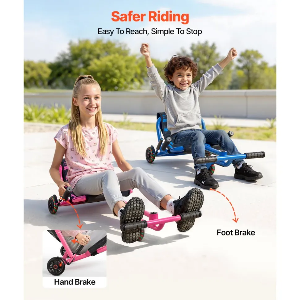 VEVOR Ride on Scooter 150 lbs Swing Side-to-Side for Amazing Riding Blue, for Ages 4+, Powered by Zig-Zag Motion, Ride on Toy with 3 Adjustable Length, Brake Lever, Hard Surface Indoor & Outdoor