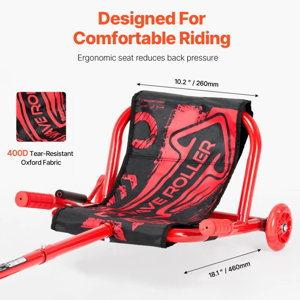 VEVOR Ride on Scooter, Load Capacity of 132 lbs, Swing Side-to-Side for Amazing Ride Powered by Zig-Zag Motion, Ride on Drifting Toy for Ages 4+, Rides on Any Hard Surface for Indoor & Outdoor, Red