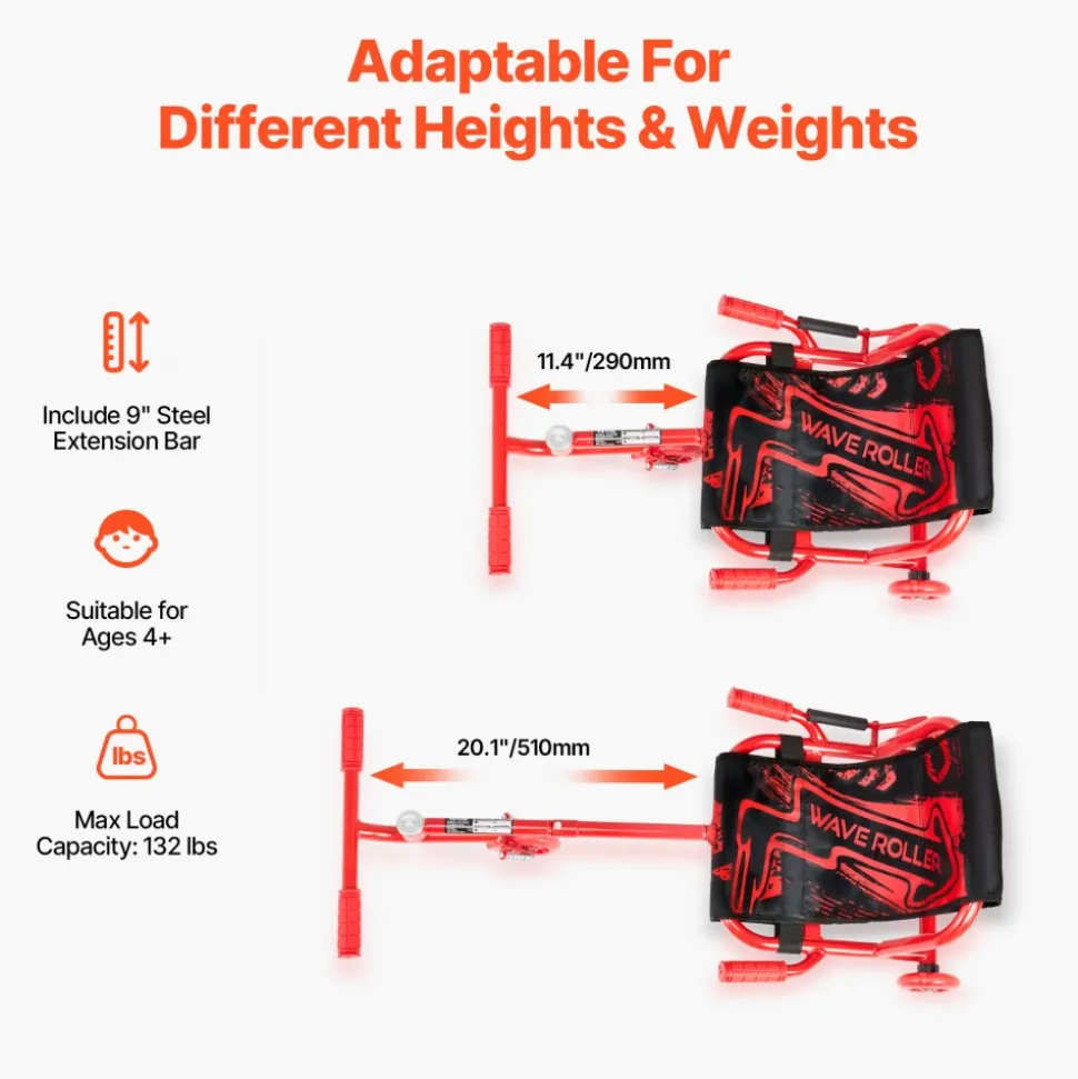 VEVOR Ride on Scooter, Load Capacity of 132 lbs, Swing Side-to-Side for Amazing Ride Powered by Zig-Zag Motion, Ride on Drifting Toy for Ages 4+, Rides on Any Hard Surface for Indoor & Outdoor, Red