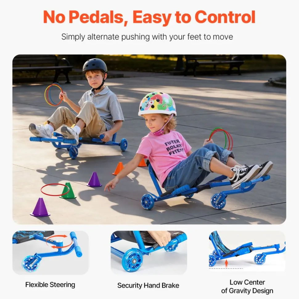 VEVOR Ride on Scooter, Load Capacity of 132 lbs, Swing Side-to-Side for Amazing Ride Powered by Zig-Zag Motion, Ride on Drifting Toy for Ages 4+, Rides on Any Hard Surface for Indoor & Outdoor, Blue
