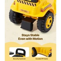 VEVOR Ride On Toddler Car, Push Car for Toddler 19 to 36 Months, Excavator Digger Toy with Helmet & Music, 55 lbs Load Capacity, Foot-to-Floor Walker for Kids, Yellow