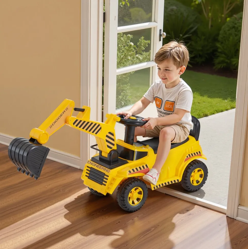 VEVOR Ride On Toddler Car, Push Car for Toddler 19 to 36 Months, Excavator Digger Toy with Helmet & Music, 55 lbs Load Capacity, Foot-to-Floor Walker for Kids, Yellow