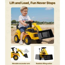 VEVOR Ride On Toddler Car, Ride on Excavator Car for Toddler 19 to 36 Months, Excavator Bulldozer Digger Toy with Under-seat Storage & Music, 55 lbs Load Capacity, Foot-to-Floor Walker for Kid, Yellow