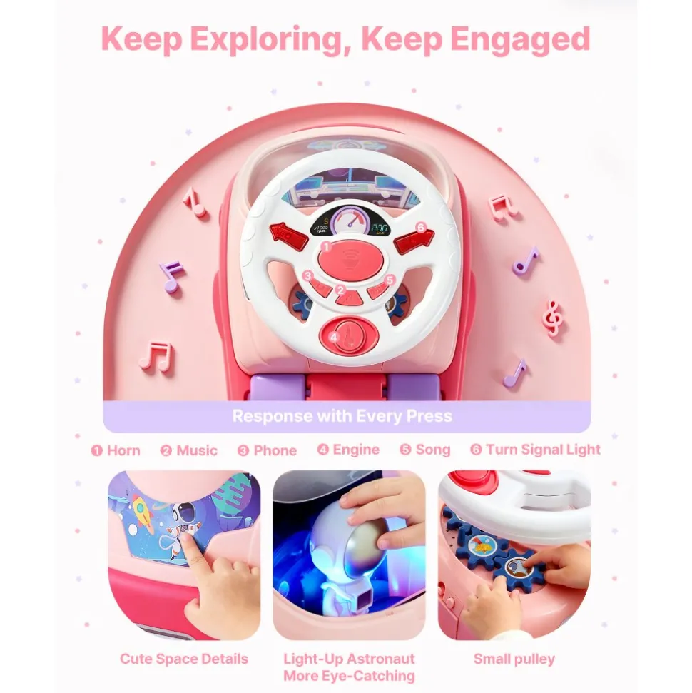 VEVOR Ride On Toddler Push Car, Push Car for Toddler 19 to 36 Months, Kids Ride On Toy with Horn & Music, 48.5 lbs Load Capacity, Under-seat Storage, Foot-to-Floor Walker for Toddlers Boys Girls