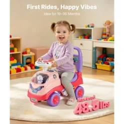 VEVOR Ride On Toddler Push Car, Push Car for Toddler 19 to 36 Months, Kids Ride On Toy with Horn & Music, 48.5 lbs Load Capacity, Under-seat Storage, Foot-to-Floor Walker for Toddlers Boys Girls