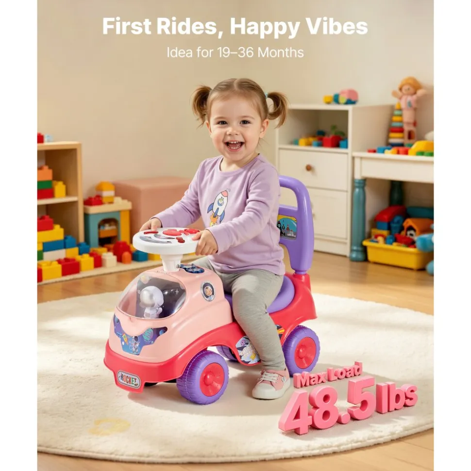 VEVOR Ride On Toddler Push Car, Push Car for Toddler 19 to 36 Months, Kids Ride On Toy with Horn & Music, 48.5 lbs Load Capacity, Under-seat Storage, Foot-to-Floor Walker for Toddlers Boys Girls