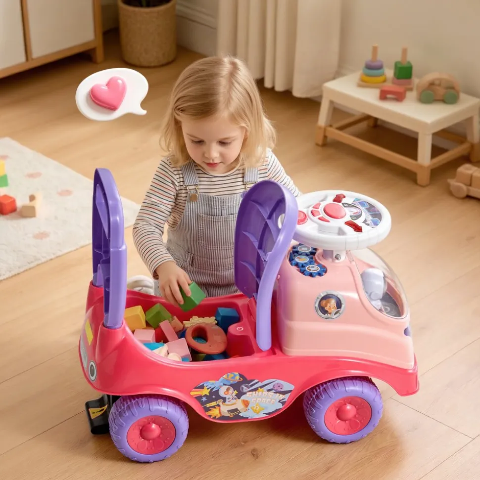 VEVOR Ride On Toddler Push Car, Push Car for Toddler 19 to 36 Months, Kids Ride On Toy with Horn & Music, 48.5 lbs Load Capacity, Under-seat Storage, Foot-to-Floor Walker for Toddlers Boys Girls