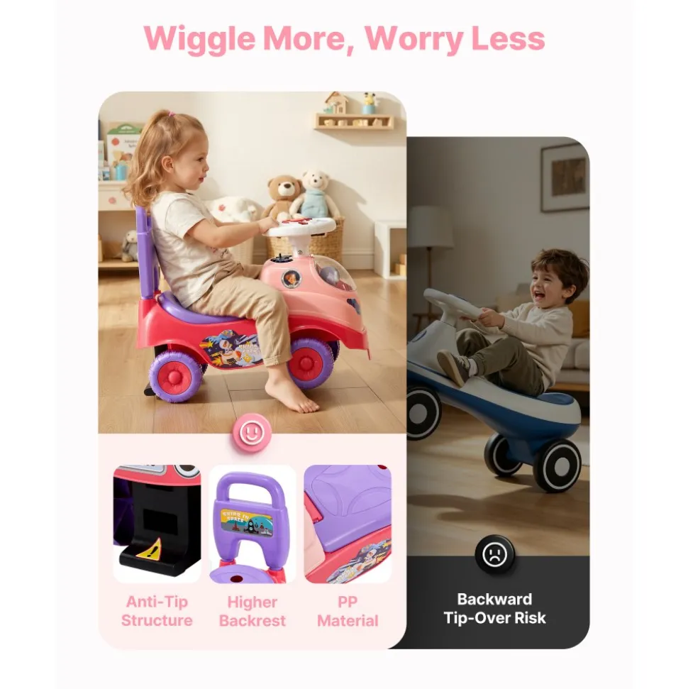 VEVOR Ride On Toddler Push Car, Push Car for Toddler 19 to 36 Months, Kids Ride On Toy with Horn & Music, 48.5 lbs Load Capacity, Under-seat Storage, Foot-to-Floor Walker for Toddlers Boys Girls