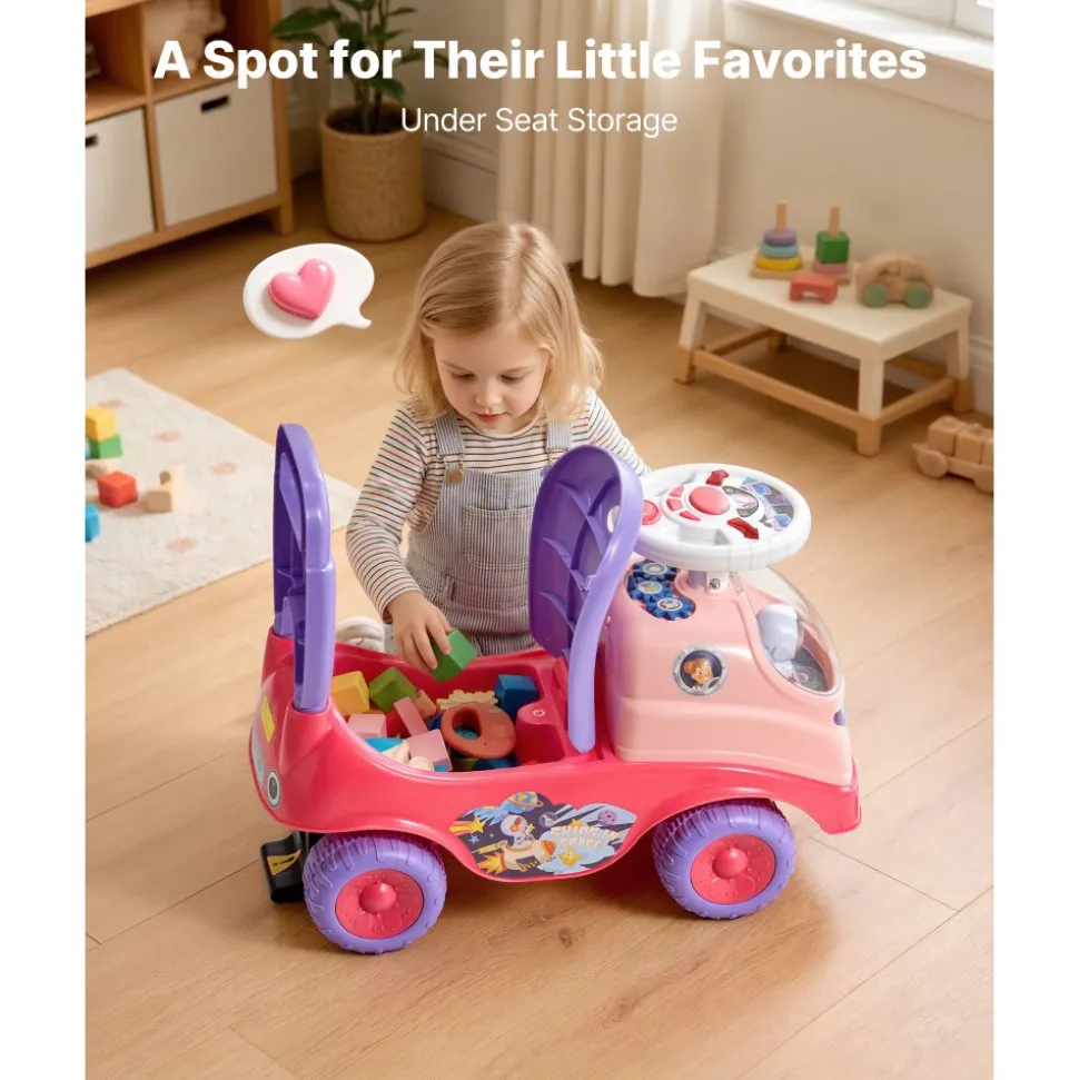 VEVOR Ride On Toddler Push Car, Push Car for Toddler 19 to 36 Months, Kids Ride On Toy with Horn & Music, 48.5 lbs Load Capacity, Under-seat Storage, Foot-to-Floor Walker for Toddlers Boys Girls