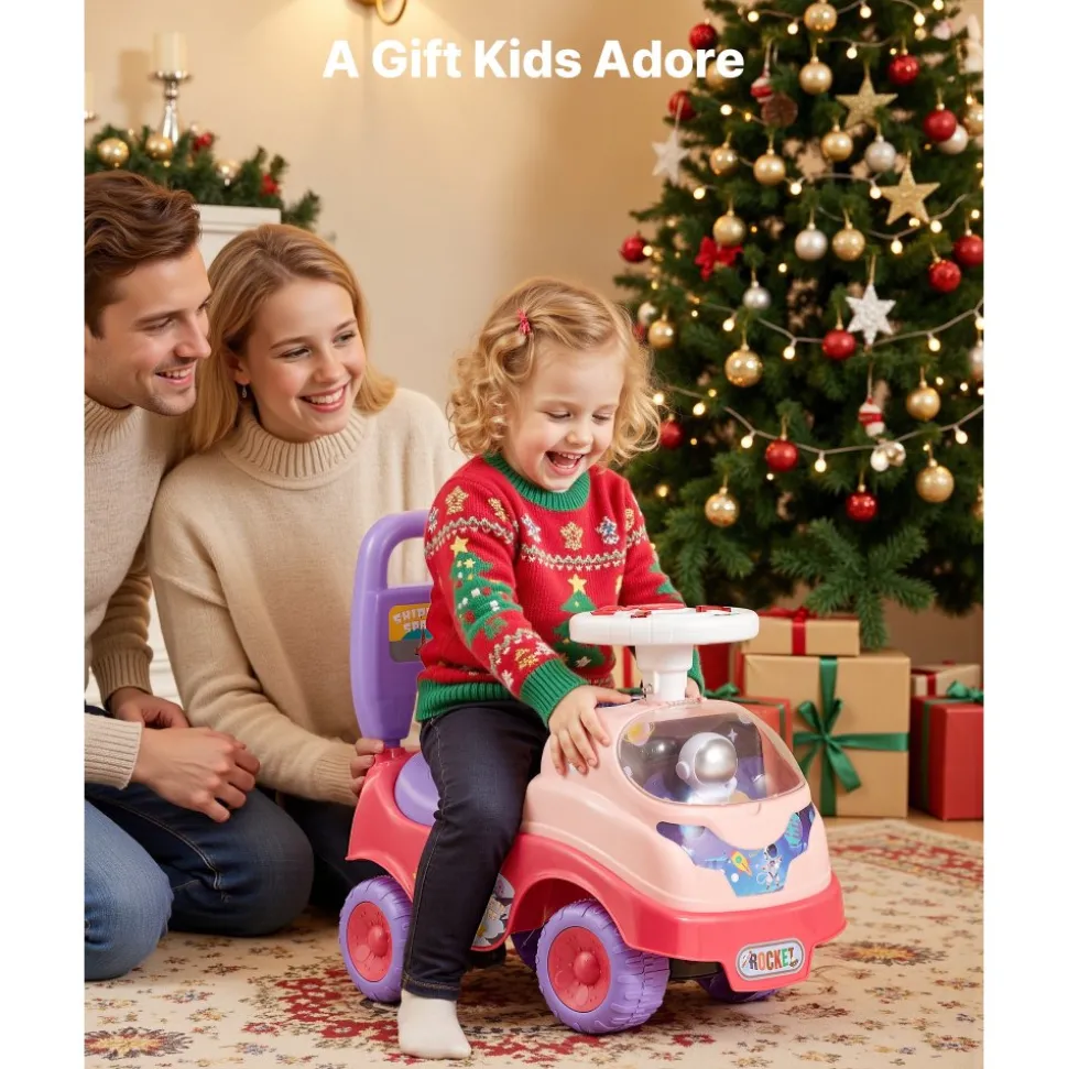 VEVOR Ride On Toddler Push Car, Push Car for Toddler 19 to 36 Months, Kids Ride On Toy with Horn & Music, 48.5 lbs Load Capacity, Under-seat Storage, Foot-to-Floor Walker for Toddlers Boys Girls