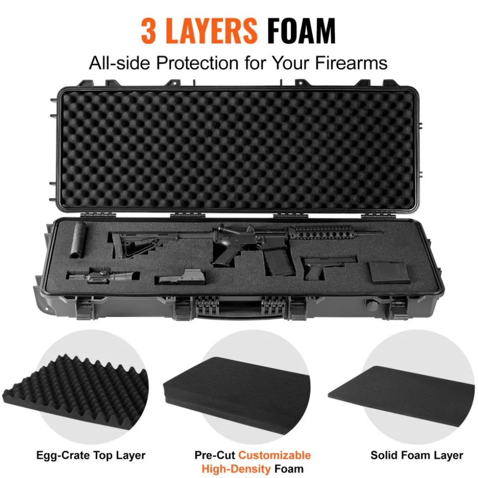 VEVOR Rifle Case, Rifle Hard Case with 3 Layers Fully-protective Foams, 42 inch lockable Hard Gun Case with Wheels, IP67 Waterproof & Crushproof, for Two Rifles or Shotguns, Airsoft Gun