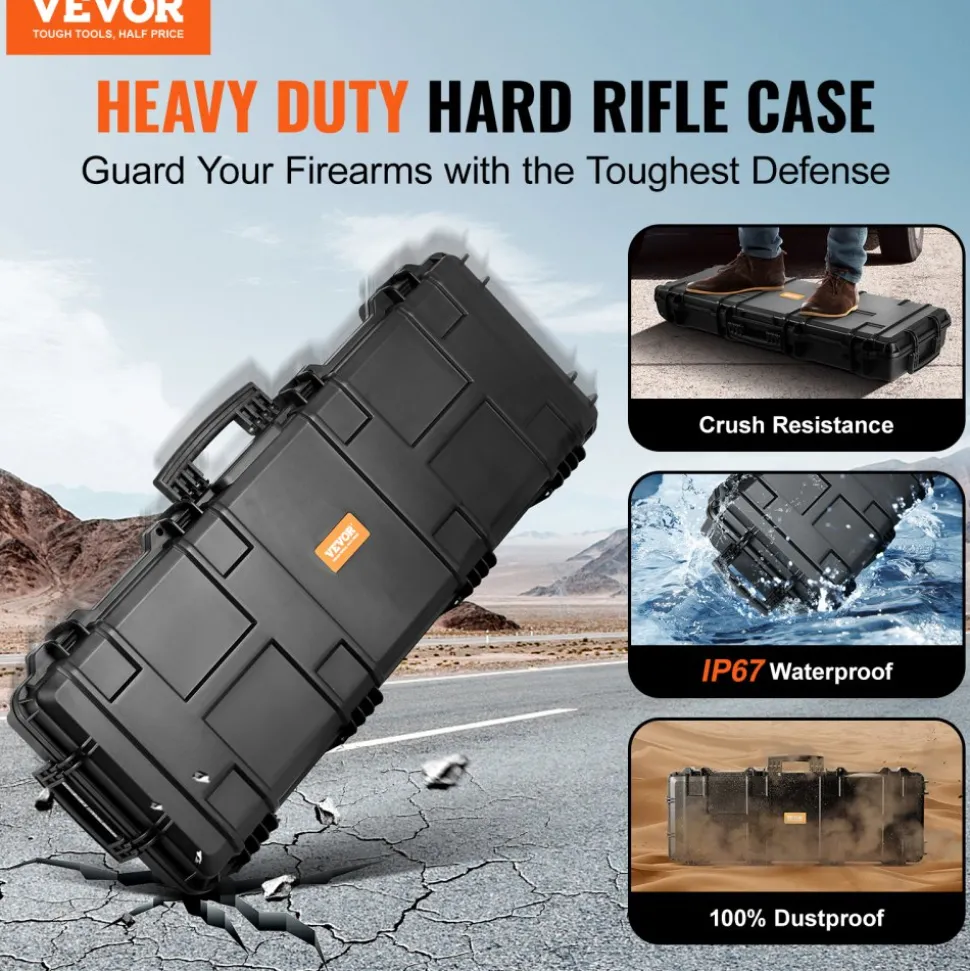 VEVOR Rifle Case, Rifle Hard Case with 3 Layers Fully-protective Foams, 42 inch lockable Hard Gun Case with Wheels, IP67 Waterproof & Crushproof, for Two Rifles or Shotguns, Airsoft Gun