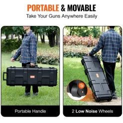 VEVOR Rifle Case, Rifle Hard Case with 3 Layers Fully-protective Foams, 42 inch lockable Hard Gun Case with Wheels, IP67 Waterproof & Crushproof, for Two Rifles or Shotguns, Airsoft Gun
