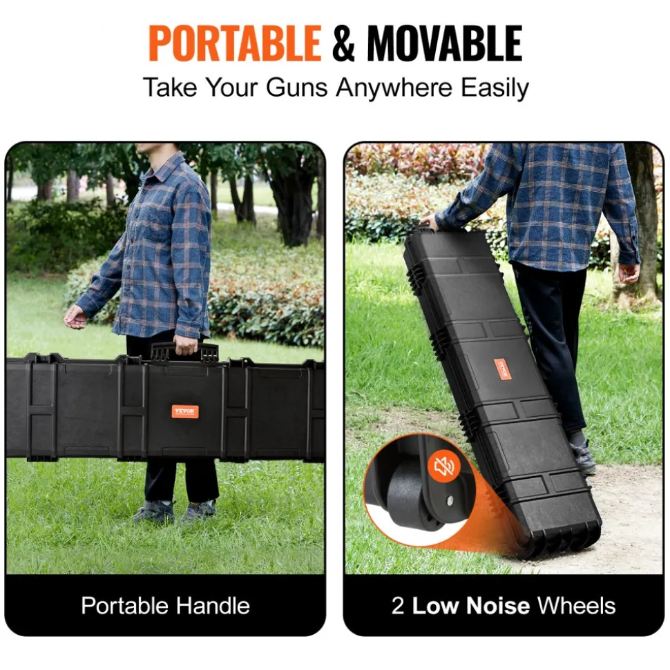 VEVOR Rifle Case, Rifle Hard Case with 3 Layers Fully-protective Foams, 50 inch lockable Hard Gun Case with Wheels, IP67 Waterproof & Crushproof, for Two Rifles or Shotguns, Airsoft Gun