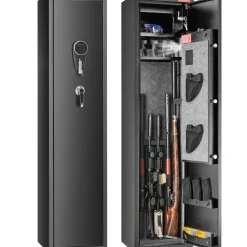 VEVOR 7-8 Rifles Gun Safe, Rifle Safe with Digital Keypad & Lock, Gun Storage Cabinet with Built-in Storage Locker, Removable Storage Shelf for Home Long Gun and Pistols