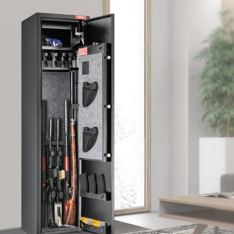 VEVOR 7-8 Rifles Gun Safe, Rifle Safe with Digital Keypad & Lock, Gun Storage Cabinet with Built-in Storage Locker, Removable Storage Shelf for Home Long Gun and Pistols