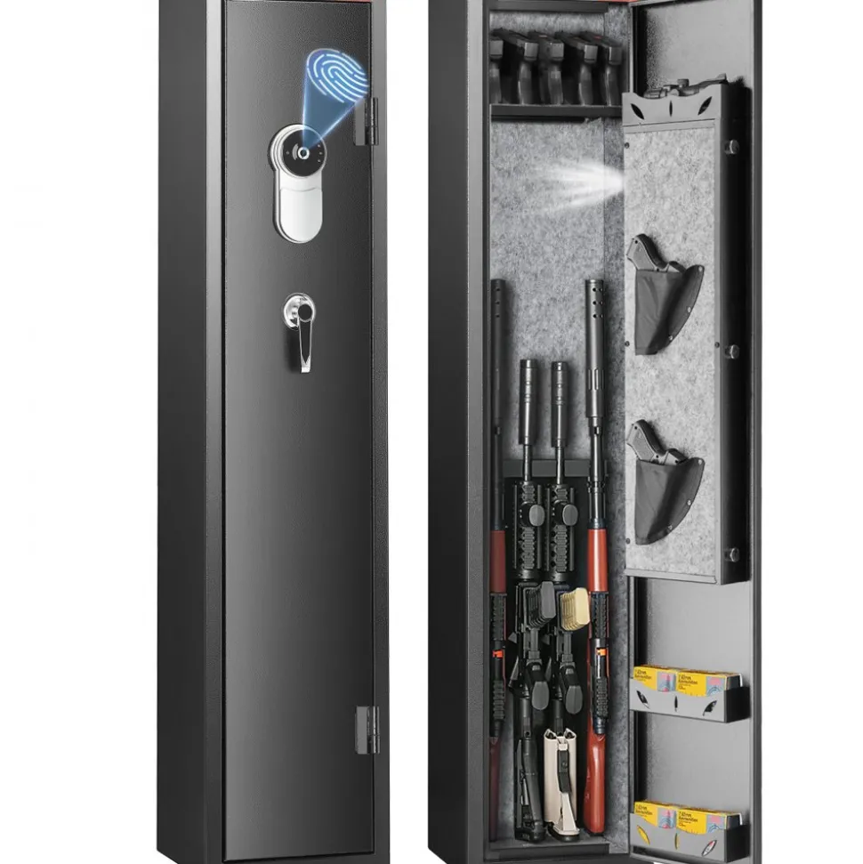 VEVOR 5 Rifles Gun Safe, Rifle Safe with Fingerprint Lock, Quick Access Gun Storage Cabinet for Shotguns with Removable Shelf, Pistol Rack, Ammo Storage Box for Home Long Gun and Pistols