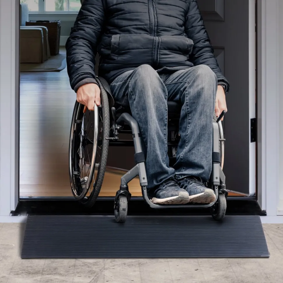 VEVOR 1.2" Rise Cuttable Threshold Ramp for Sweeping Robot, 35.4" Wide Natural Rubber Wheelchair Ramp, Non-Slip Solid Rubber Ramp with Double-Sided Tape for Doorways, Driveways, Bathroom, Smooth Tile