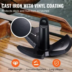 VEVOR River Anchor, 30 LBS Boat Anchor Cast Iron Black Vinyl-Coated, Marine Grade Mushroom Anchor for Boats Up To 30 ft, Impressive Holding Power in River and Mud Bottom Lakes