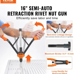 VEVOR Rivet Nut Tool, 16 inch Rivnut Tool Kit with 13PCS Metric and SAE Mandrels, 186PCS Rivet Nuts, Semi-auto Retraction, M3, M4, M5, M6, M8, M10, M12, 1/4-20, 5/16-18, 3/8-16, 1/2-13, 8-32, 10-24