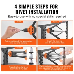 VEVOR Rivet Nut Tool, 16 inch Rivnut Tool Kit with 13PCS Metric and SAE Mandrels, 186PCS Rivet Nuts, Semi-auto Retraction, M3, M4, M5, M6, M8, M10, M12, 1/4-20, 5/16-18, 3/8-16, 1/2-13, 8-32, 10-24