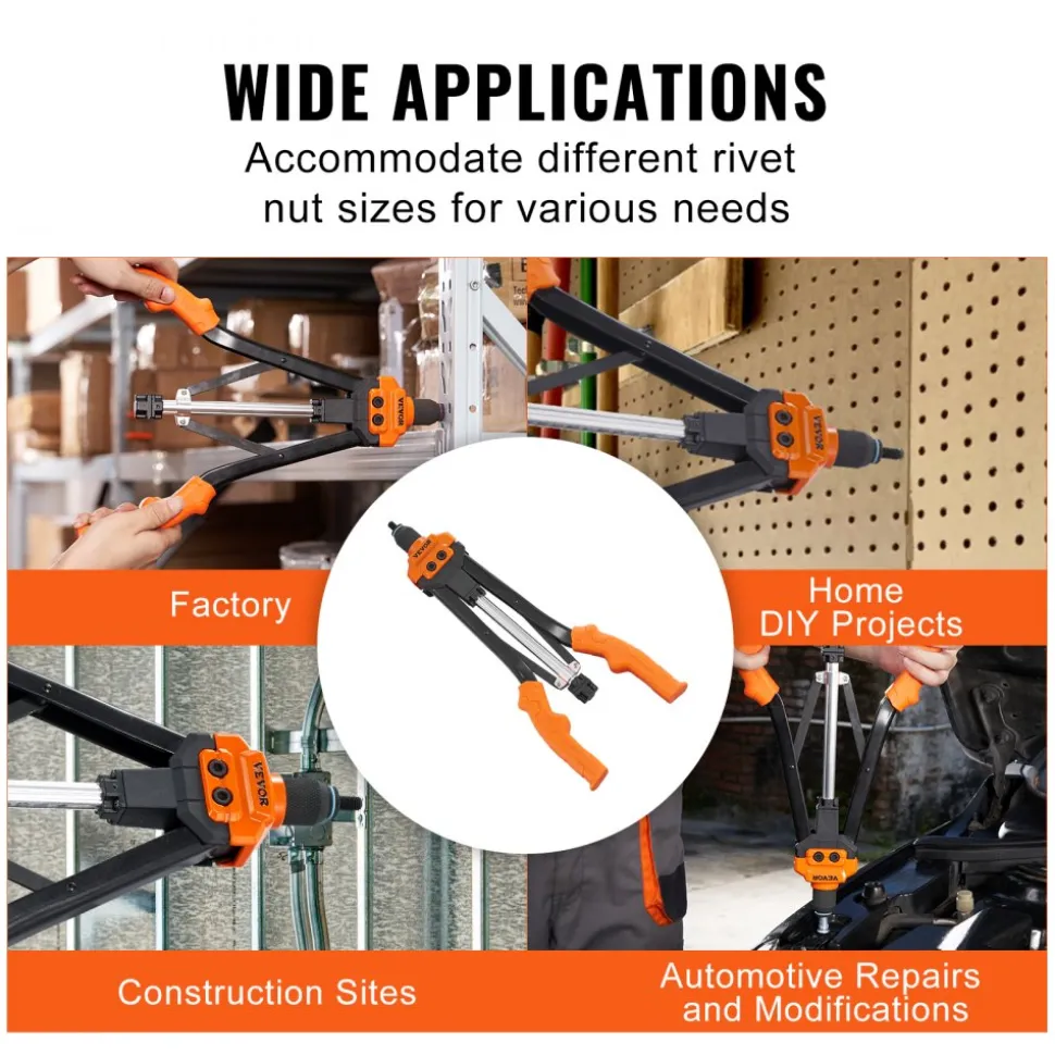 VEVOR Rivet Nut Tool, 16 inch Rivnut Tool Kit with 13PCS Metric and SAE Mandrels, 186PCS Rivet Nuts, Semi-auto Retraction, M3, M4, M5, M6, M8, M10, M12, 1/4-20, 5/16-18, 3/8-16, 1/2-13, 8-32, 10-24