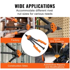 VEVOR Rivet Nut Tool, 14 in Rivnut Tool Kit with 7 PCS Metric and SAE Mandrels, 70 PCS Assorted Rivet Nuts, 10-24, 1/4-20, M6, 5/16-18, M8, 3/8-16, M10, With Rugged Carrying Case, for DIY, Repairs
