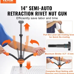 VEVOR Rivet Nut Tool, 14 in Rivnut Tool Kit with 7 PCS Metric and SAE Mandrels, 70 PCS Assorted Rivet Nuts, 10-24, 1/4-20, M6, 5/16-18, M8, 3/8-16, M10, With Rugged Carrying Case, for DIY, Repairs