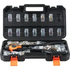 VEVOR Rivet Nut Tool Kit, 17-Inch Rivnut Tool Kit, with 13 Mandrels and 130 Nuts, Metric and SAE Size M3, M4, M5, M6, M8, M10, M12, 1/2-13, 8-32, 10-24, 1/4-20, 5/16-18, 3/8-16 UNC, a Carrying Case
