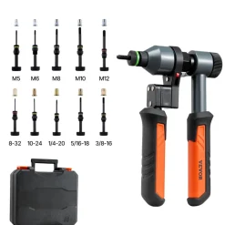VEVOR Rivet Nut Tool Kit, 9-Inch Ratchet Rivnut Tool Kit, with 10 Mandrels and 100 Nuts, Metric and SAE Size M5, M6, M8, M10, M12, 8-32, 10-24, 1/4-20, 5/16-18, 3/8-16 UNC, with a Rugged Carrying Case