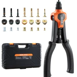 VEVOR Rivet Nut Tool Kit, 14-Inch Two-Handed Rivnut Tool Kit, with 7 Mandrels and 70 Nuts, Metric and SAE Size M6, M8, M10, 10-24, 1/4-20, 5/16-18, 3/8-16 UNC, with a Carrying Case, for Home, Auto