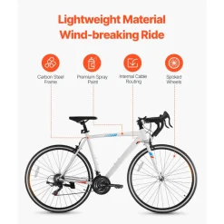 VEVOR Road Bike, 700C Wheels Racing Bike, SHIMANO 21 Speeds Drivetrain City Commuter Road Bicycle, Urban Adult Sport Bicycle with Carbon Steel Frame, Drop Bar, Caliper Brake, for Men and Women