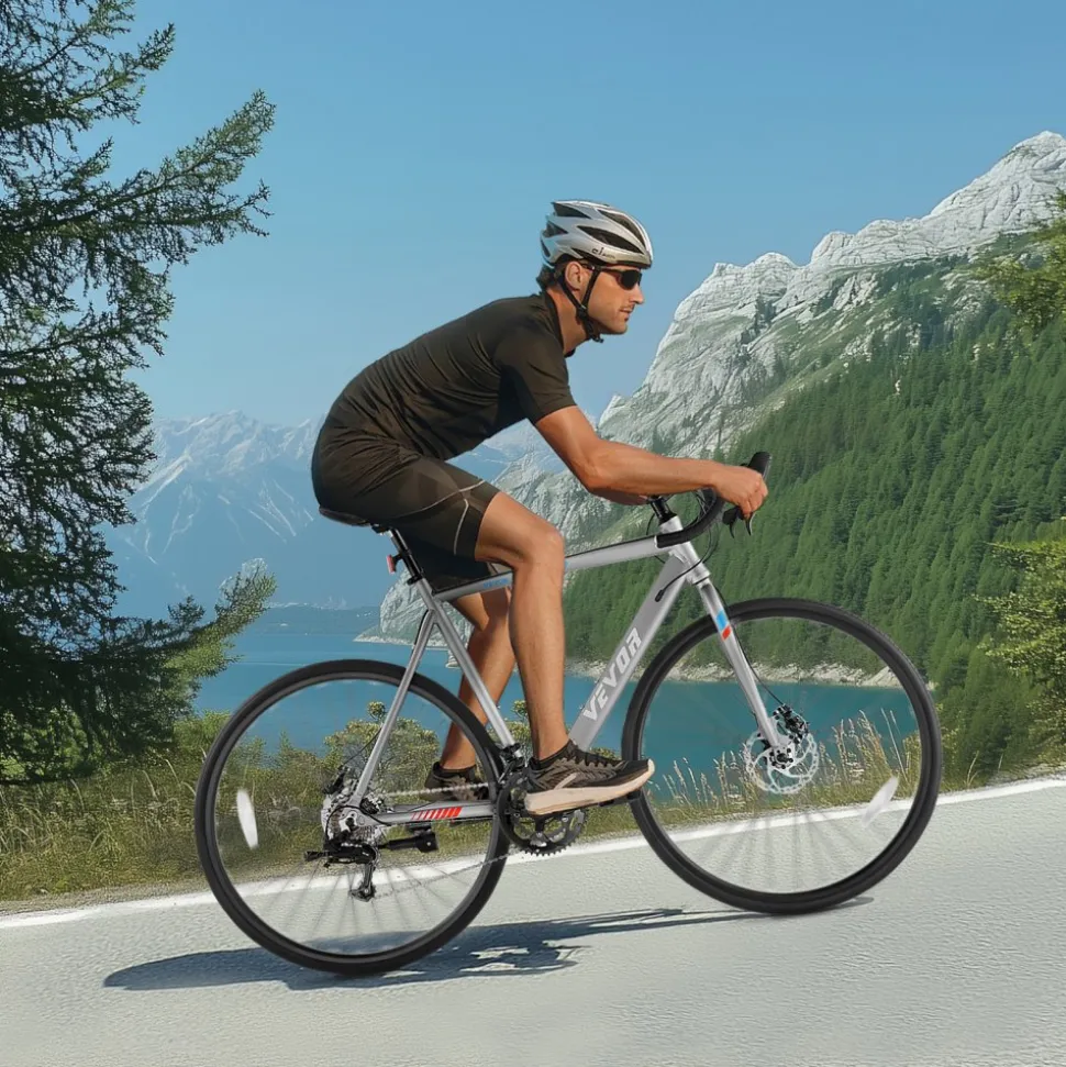 VEVOR Road Bike, 700C Wheels Racing Bike, L-TWOO 14 Speeds Drivetrain City Commuter Road Bicycle, Urban Adult Sport Bike with Lightweight Aluminum Alloy Frame, Drop Bar, Disc Brake, for Men Women