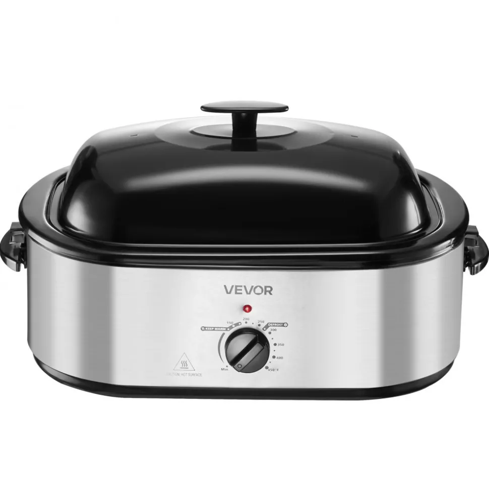 VEVOR Roaster Oven, 22QT Electric Roasting Pan, 150-450℉ Adjustable Temperature Multifunctional Electric Roaster Oven with Self-Basting Lid, Defrost & Warm Function for Holiday Meal, Fits 26lb Turkey