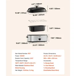 VEVOR Roaster Oven, 22QT Electric Roasting Pan, 150-450℉ Adjustable Temperature Multifunctional Electric Roaster Oven with Self-Basting Lid, Defrost & Warm Function for Holiday Meal, Fits 26lb Turkey