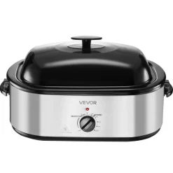 VEVOR Roaster Oven, 22QT Electric Roasting Pan, 150-450℉ Adjustable Temperature Multifunctional Electric Roaster Oven with Self-Basting Lid, Defrost & Warm Function for Holiday Meal, Fits 26lb Turkey