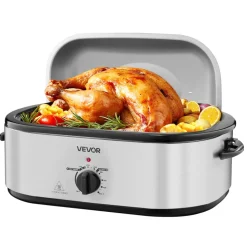 VEVOR Roaster Oven, 22QT Electric Roasting Pan, 150-450℉ Adjustable Temperature Multifunctional Electric Roaster Oven with Self-Basting Lid, Defrost & Warm Function for Holiday Meal, Fits 26lb Turkey