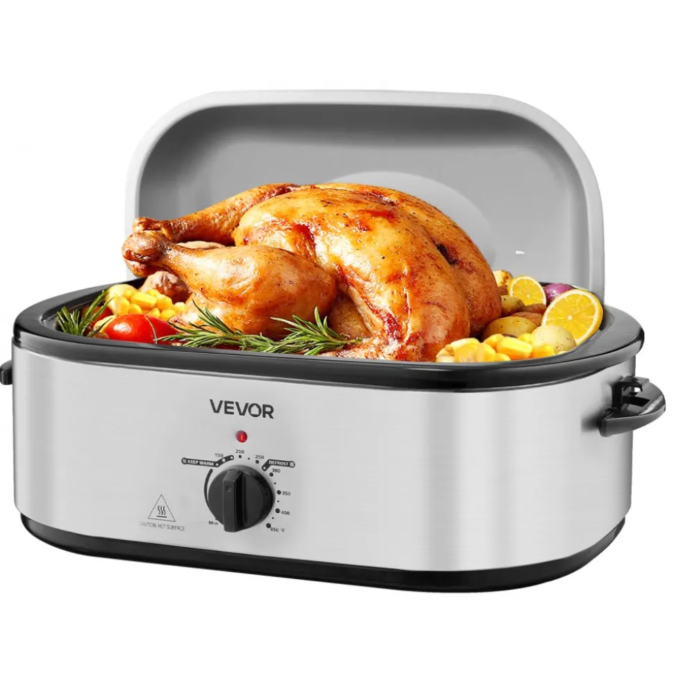 VEVOR Roaster Oven, 22QT Electric Roasting Pan, 150-450℉ Adjustable Temperature Multifunctional Electric Roaster Oven with Self-Basting Lid, Defrost & Warm Function for Holiday Meal, Fits 26lb Turkey