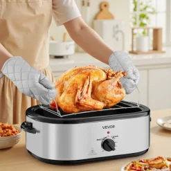 VEVOR Roaster Oven, 22QT Electric Roasting Pan, 150-450℉ Adjustable Temperature Multifunctional Electric Roaster Oven with Self-Basting Lid, Defrost & Warm Function for Holiday Meal, Fits 26lb Turkey