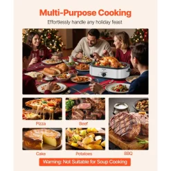 VEVOR Roaster Oven, 18QT Electric Roaster Oven, 150-450℉ Adjustable Temperature Electric Roasting Pan with Self-Basting Lid, Cool-Touch Handle, Defrost & Warm Function, Stainless Steel Turkey Ovens